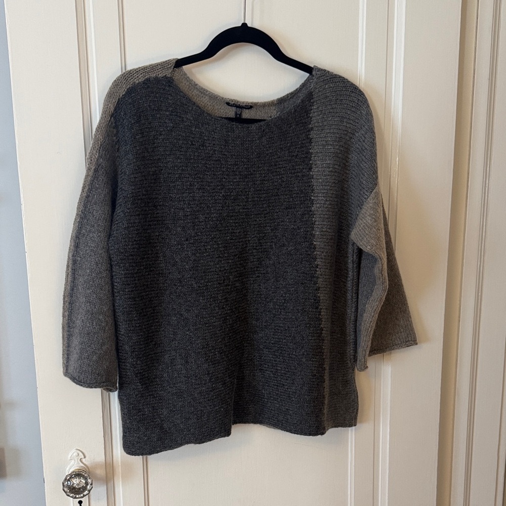 Eileen Fisher Gray and Black Crew Neck Sweater S